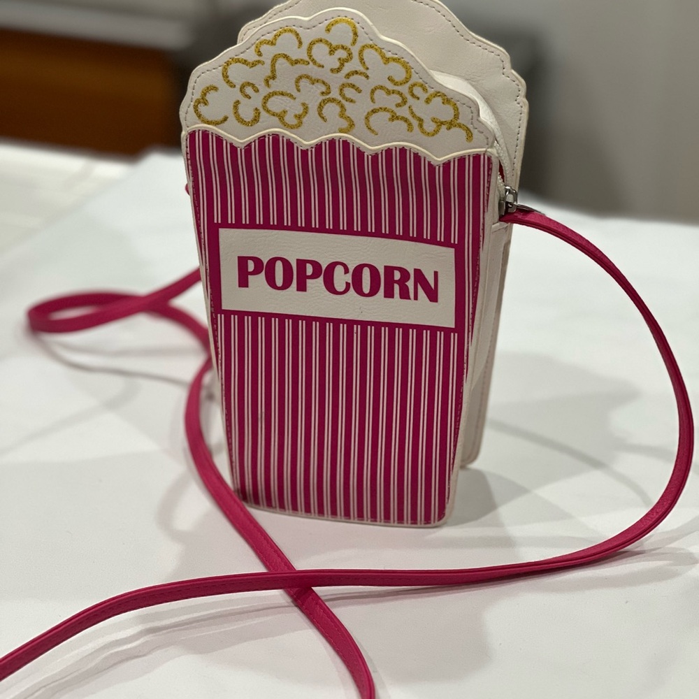 Popcorn Box Pink White Glitter Striped Applique Crossbody Bag Zip Novelty Retro